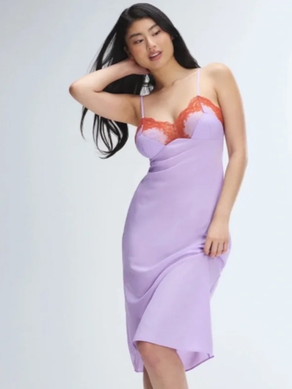 •Savage X Fenty• Lilac Slip Dress with Orange Lace - Picture 2 of 4